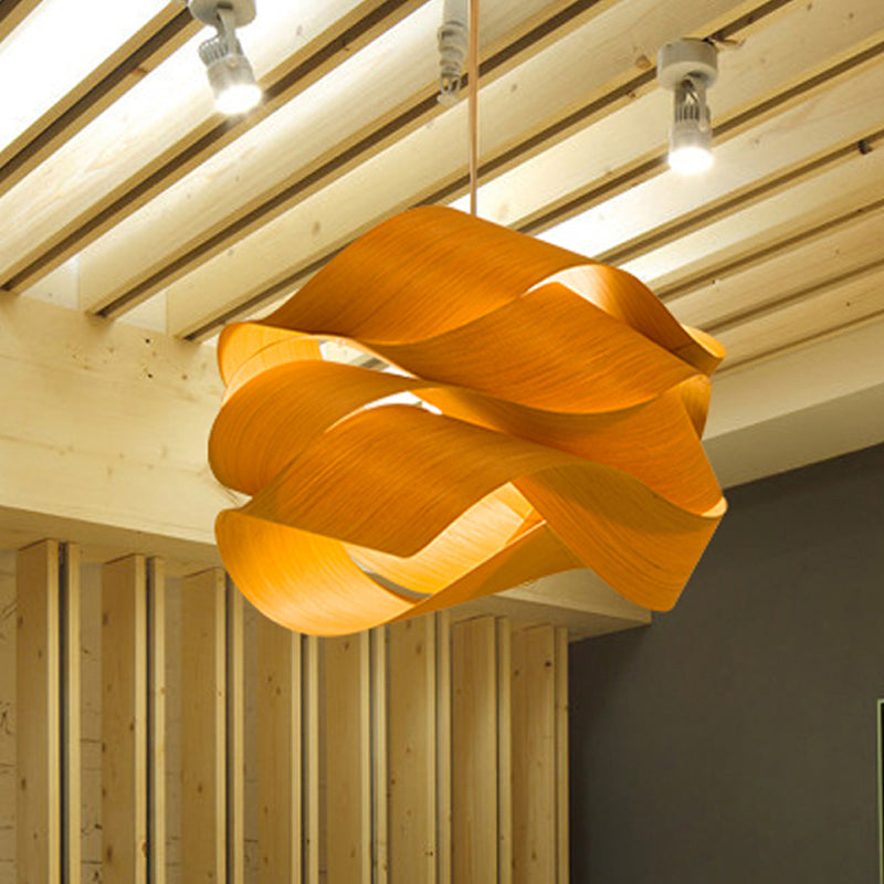 18"/23.5" Wide Twist Pendant Lamp Contemporary Wooden 1 Light Living Room Hanging Light in Beige