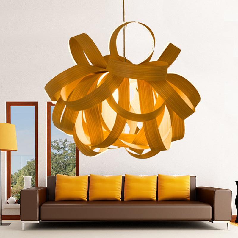 18"/23.5" Wide Twist Pendant Lamp Contemporary Wooden 1 Light Living Room Hanging Light in Beige