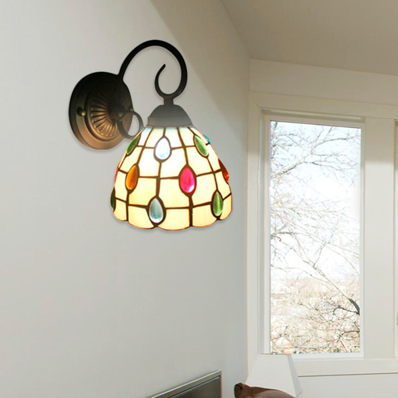 Tiffany Dome Wall Sconce with Colorful Jewelry Art Glass 1 Light Wall Light in Blue/Clear for Restaurant