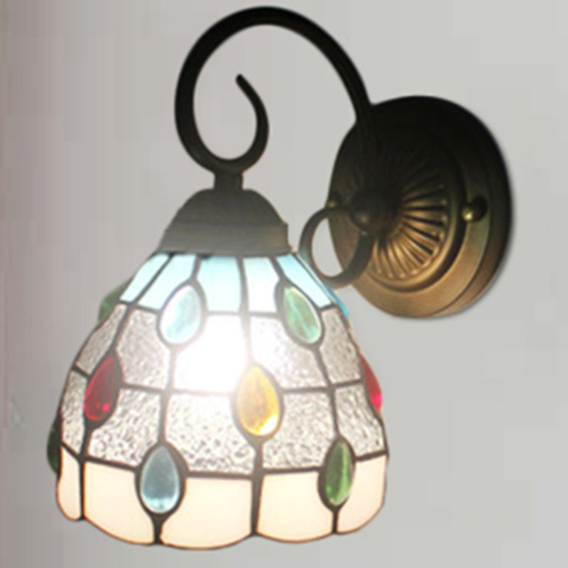 Tiffany Dome Wall Sconce with Colorful Jewelry Art Glass 1 Light Wall Light in Blue/Clear for Restaurant