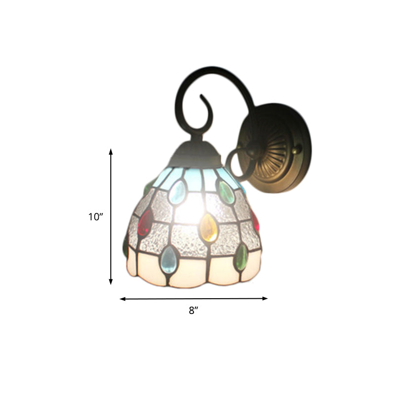 Tiffany Dome Wall Sconce with Colorful Jewelry Art Glass 1 Light Wall Light in Blue/Clear for Restaurant