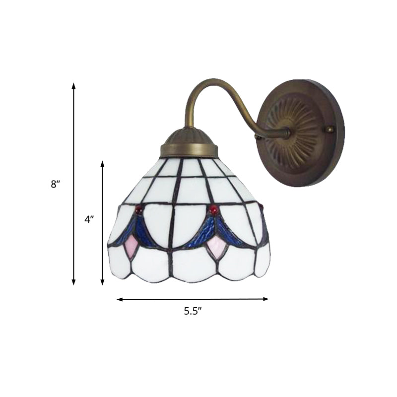 1 Head Flower Sconce Light Fixture Tiffany White/Blue Glass Wall Mounted Light for Bedroom