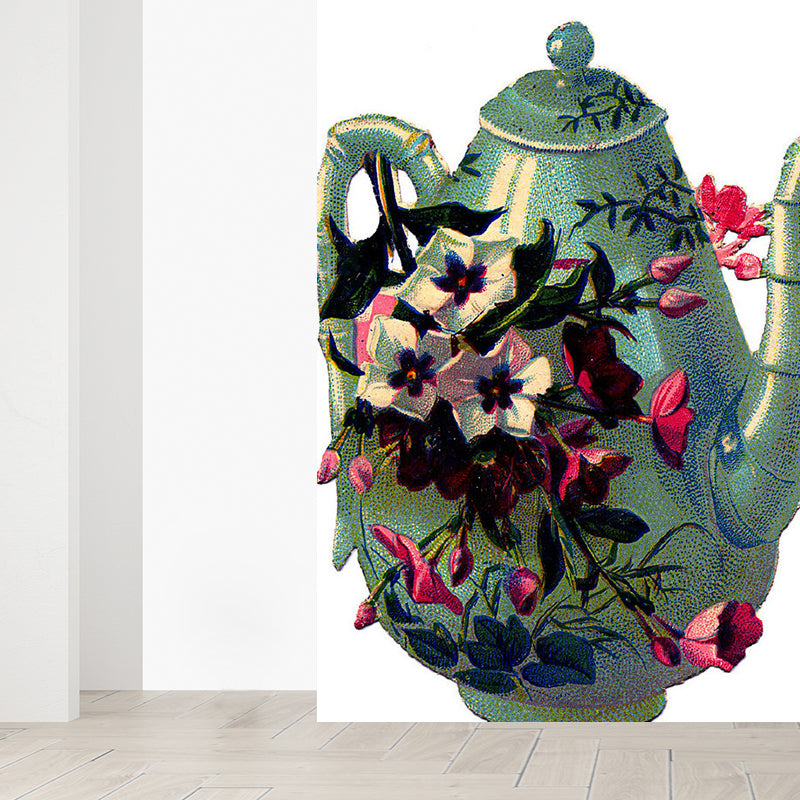 Flower Tea Kettle Mural Wallpaper Contemporary Non-Woven Materials Wall Covering