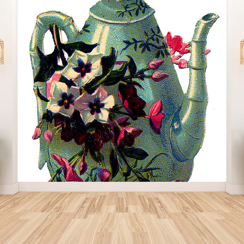 Flower Tea Kettle Mural Wallpaper Contemporary Non-Woven Materials Wall Covering