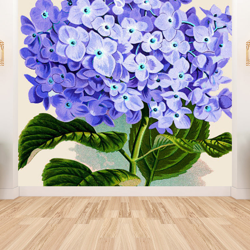 Blue Contemporary Mural Wallpaper Huge Flower Printed Wall Covering for Dining Room