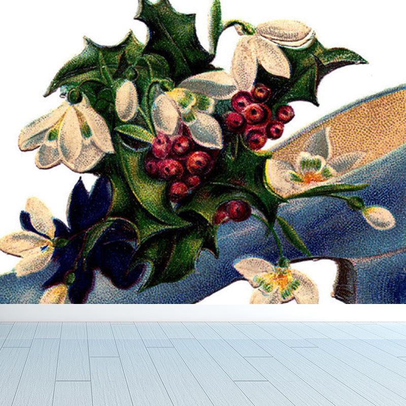 Illustration Flower and Shoe Mural Covering for Living Room, Green, Personalized