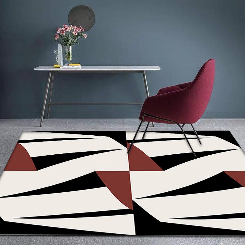 Black and Red Colorblock Rug Polyester Modern Rug Pet Friendly Washable Non-Slip Area Rug for Bedroom
