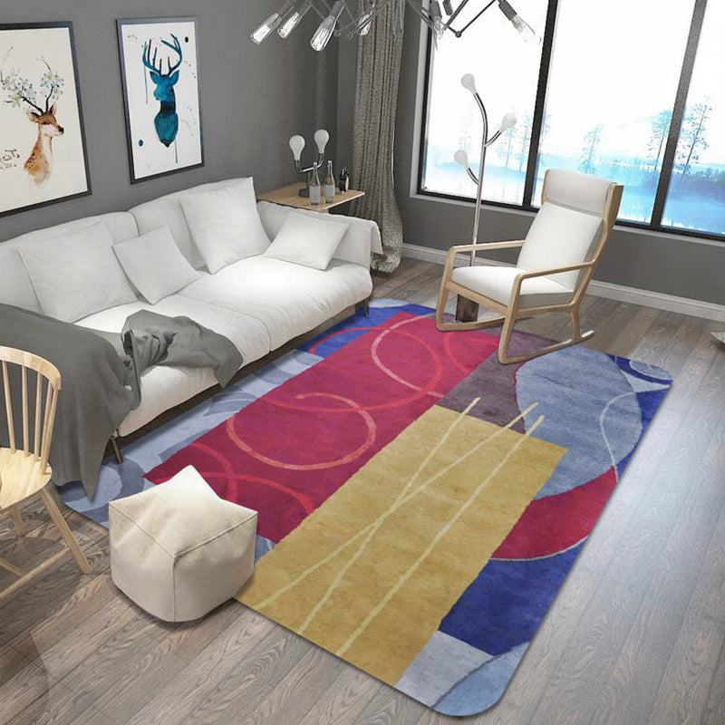 Multicolor Colorblock Rug Polyester Modern Rug Pet Friendly Washable Non-Slip Area Rug for Bedroom