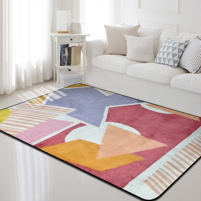 Modern Geometric Pattern Rug Multicolor Polyerster Rug Washable Non-Slip Carpet for Living Room