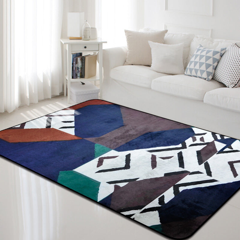 Modern Geometric Pattern Rug Multicolor Polyerster Rug Washable Non-Slip Carpet for Living Room