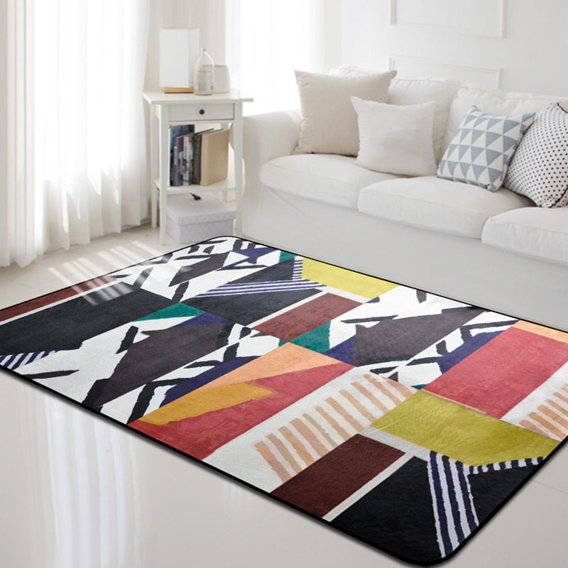 Modern Geometric Pattern Rug Multicolor Polyerster Rug Washable Non-Slip Carpet for Living Room