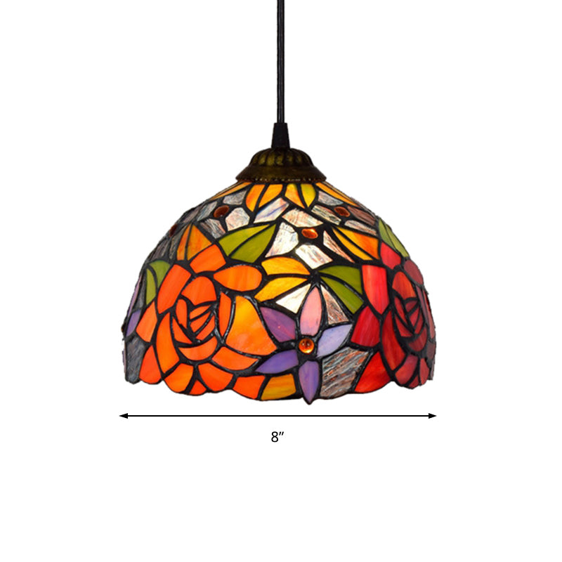 1 Glühbirnenschlafzimmer Anhänger leichte Tiffany Deckenheizlicht mit blühender Orange geschnittener Glasschatten
