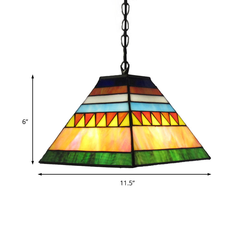 Pyramide hanglamp lichte bol glas in lood Tiffany-stijl hangende lamp in oranje/geel/oranje en geel voor hal
