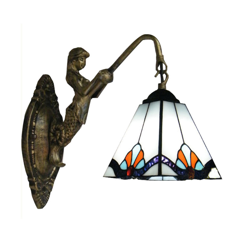Pyramid White Glass Wall Light Fixture Tiffany 1 Head Antique Bronze Sconce Lighting