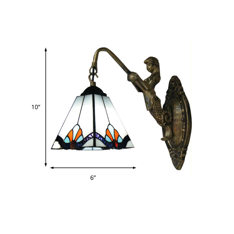 Pyramid White Glass Wall Light Fixture Tiffany 1 Head Antique Bronze Sconce Lighting