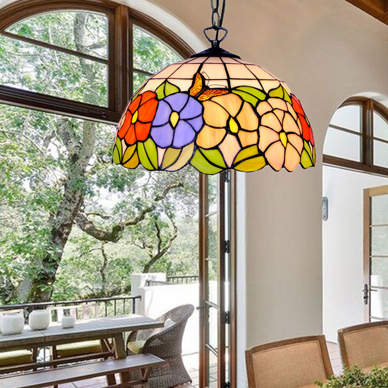 Hemisferio Down Lighting Style Tiffany 1 CABEZA ARTE NEGRO Glass Techo de vidrio Luz colgante, de 12 "/16" de ancho