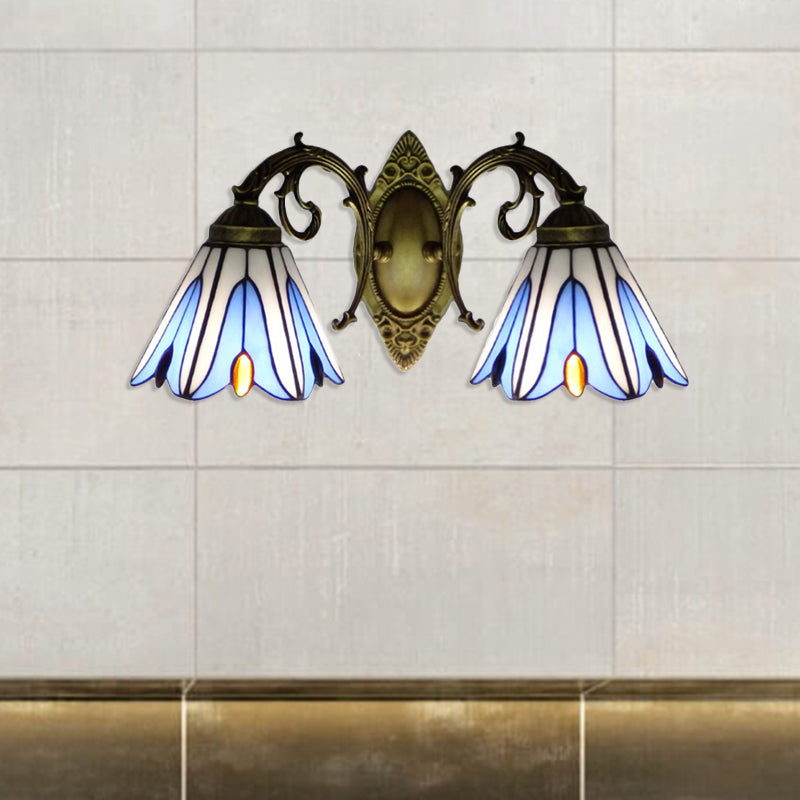Magnolia Wall Mount Light Rustic Loft Stained Glass 2 Heads Wall Lighting for Living Room
