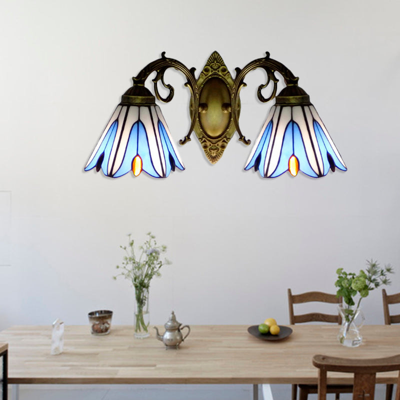 Magnolia Wall Mount Light Rustic Loft Stained Glass 2 Heads Wall Lighting for Living Room