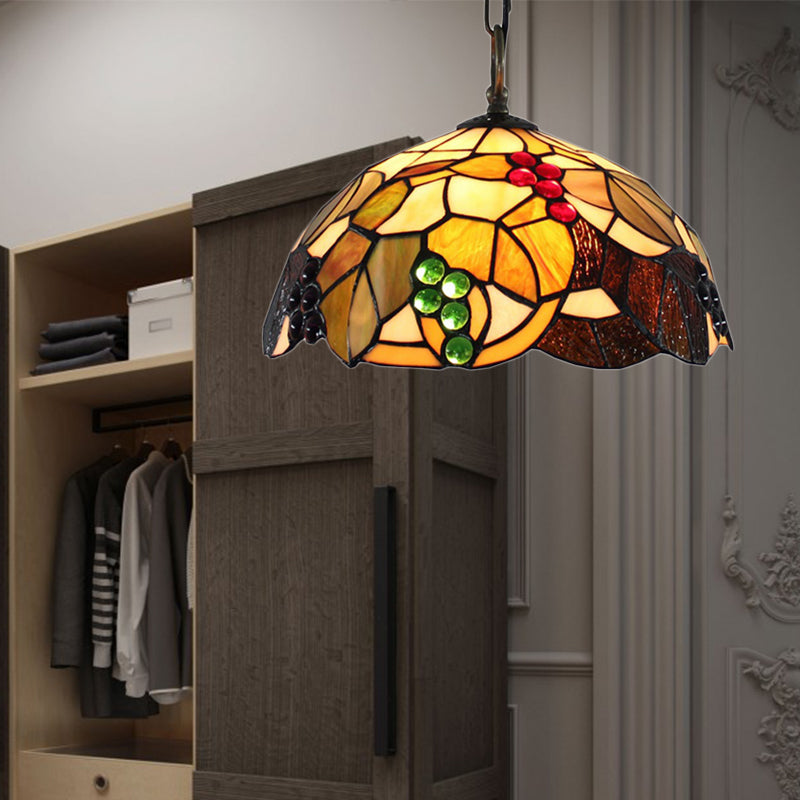 Grape Pendant Lighting Tiffany-Style 12"/16" Wide 1 Head Brown Cut Glass Hanging Ceiling Light