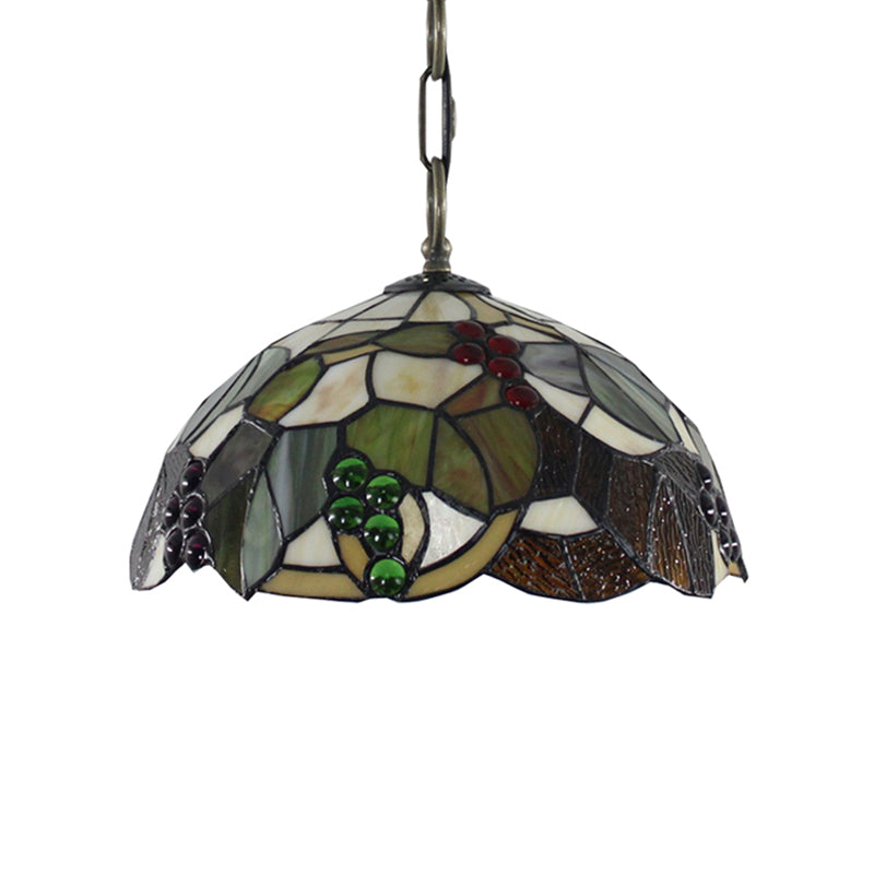 Grape Pendant Lighting Tiffany-Style 12"/16" Wide 1 Head Brown Cut Glass Hanging Ceiling Light