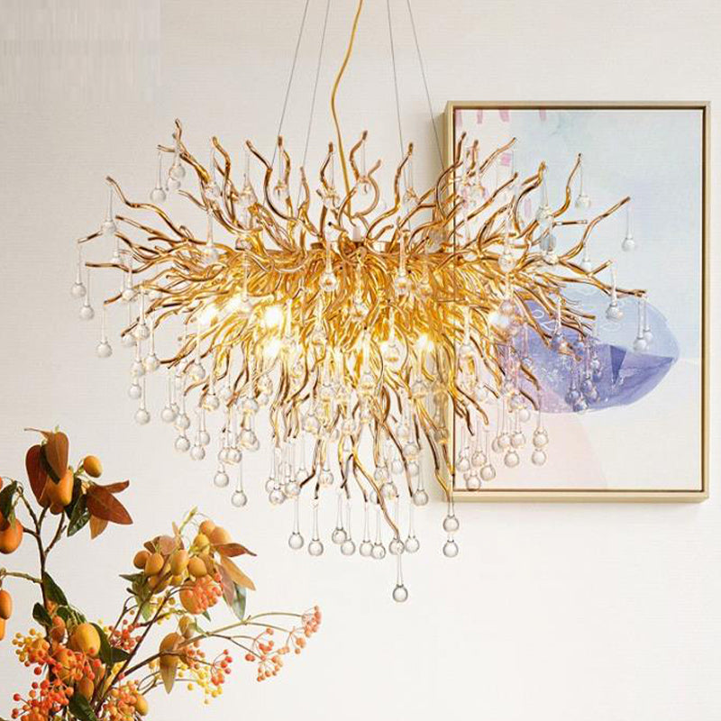 23.5"/31.5" W Clear Crystal Raindrop Hanging Chandelier Rustic 8/10 Lights Gold Ceiling Lamp for Living Room