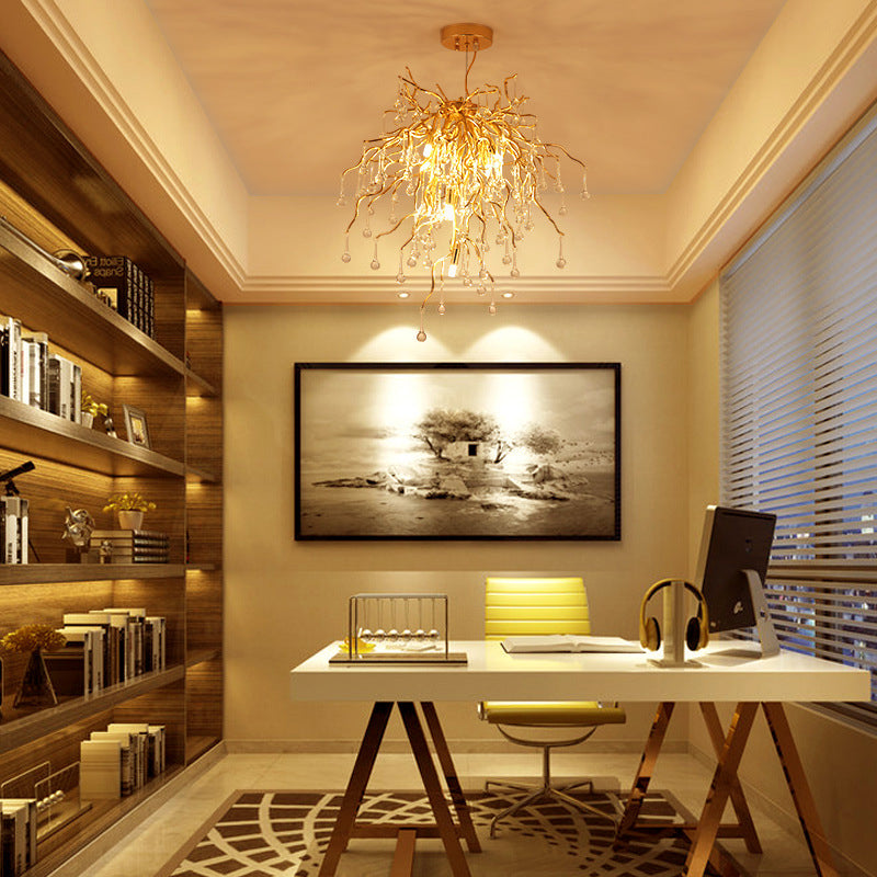 23.5"/31.5" W Clear Crystal Raindrop Hanging Chandelier Rustic 8/10 Lights Gold Ceiling Lamp for Living Room