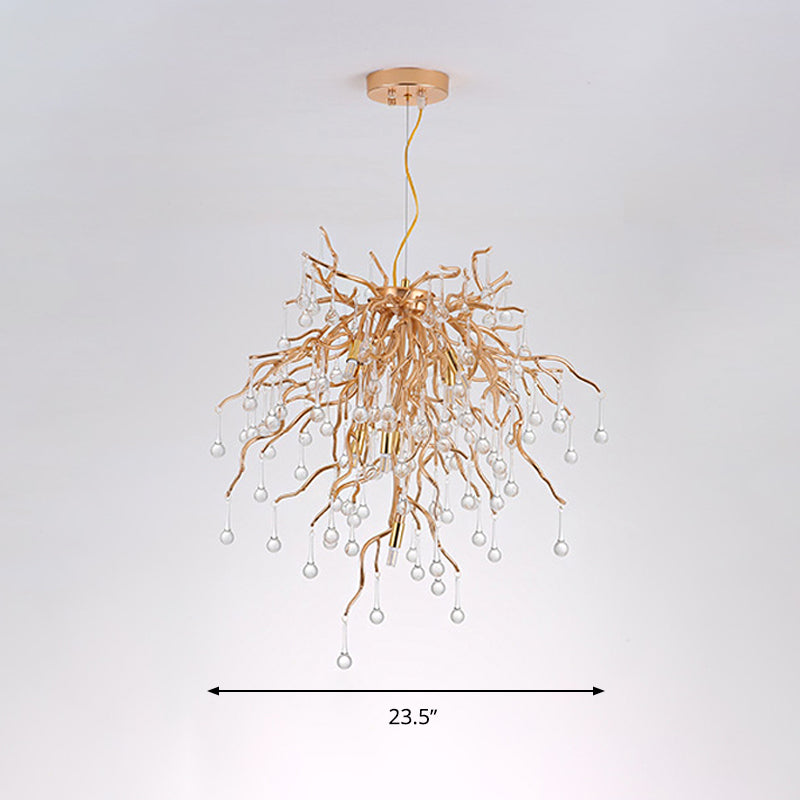 23.5"/31.5" W Clear Crystal Raindrop Hanging Chandelier Rustic 8/10 Lights Gold Ceiling Lamp for Living Room