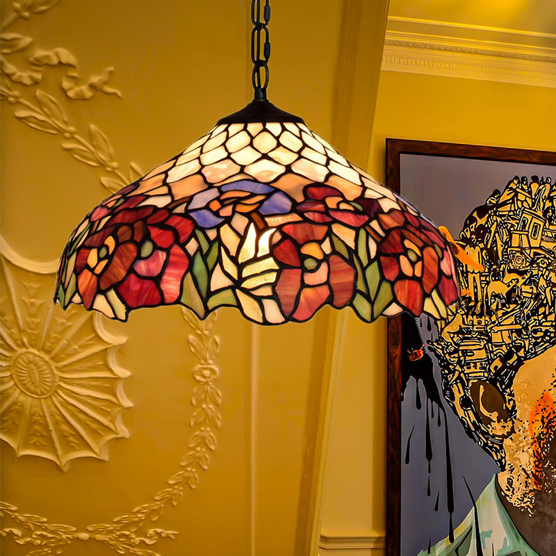 1 bulbo de bengala anchos iluminación colgante de tiffany -estilo negro arte de vidrio manchado de vidrio de techo colgante