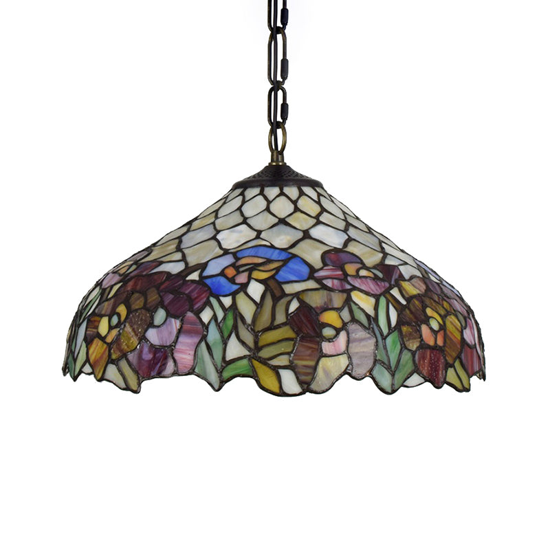 1 Bulb Wide Flare Pendant Lighting Tiffany -Style Black Stained Art Glass Hanging Ceiling Light