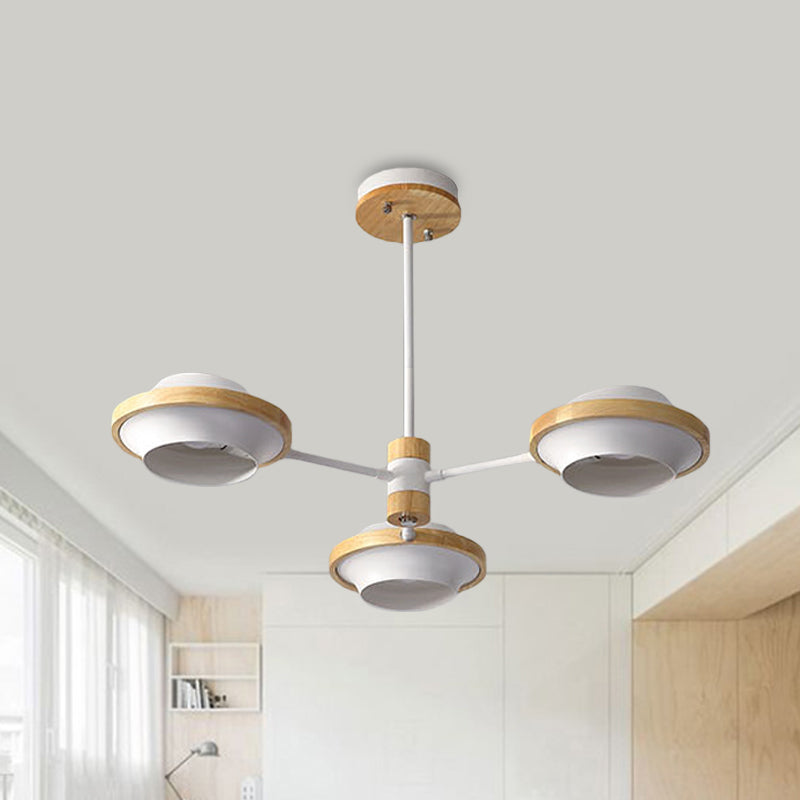 Luz de techo de ovnis blanca Minimalista 3/6 Bulbos de hierro Semi Flush Mount con marco de madera redondo