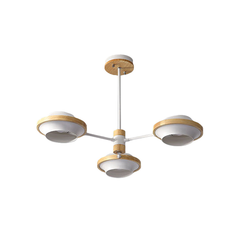 Luz de techo de ovnis blanca Minimalista 3/6 Bulbos de hierro Semi Flush Mount con marco de madera redondo