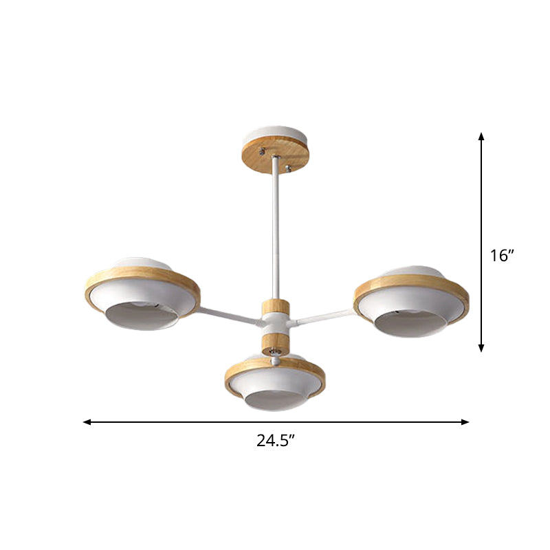 Luz de techo de ovnis blanca Minimalista 3/6 Bulbos de hierro Semi Flush Mount con marco de madera redondo