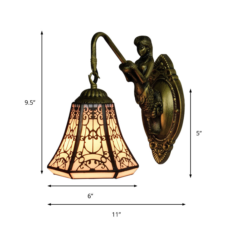 Antique Bronze 1 Head Wall Mounted Light Tiffany White Glass Flared Sconce Lighting