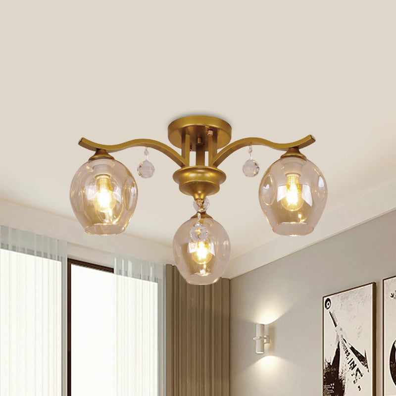 Fumo Glass Bud Semi Sofiling Mount Light Restaurant Hotel 3 Luci Lampada a soffitto moderno con cristallo