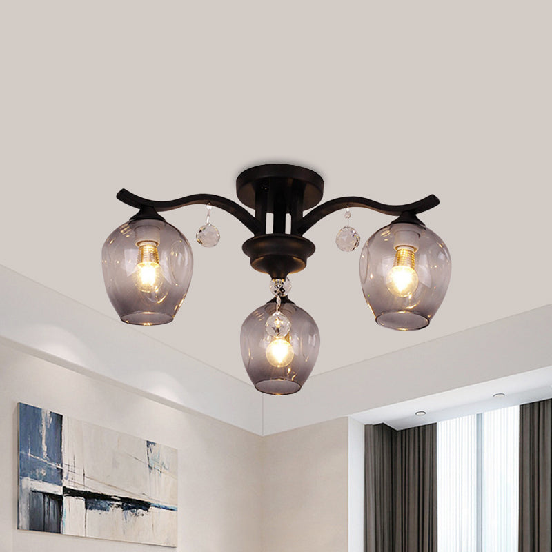 Fumo Glass Bud Semi Sofiling Mount Light Restaurant Hotel 3 Luci Lampada a soffitto moderno con cristallo
