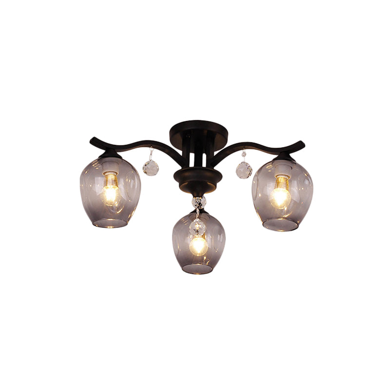 Fumo Glass Bud Semi Sofiling Mount Light Restaurant Hotel 3 Luci Lampada a soffitto moderno con cristallo