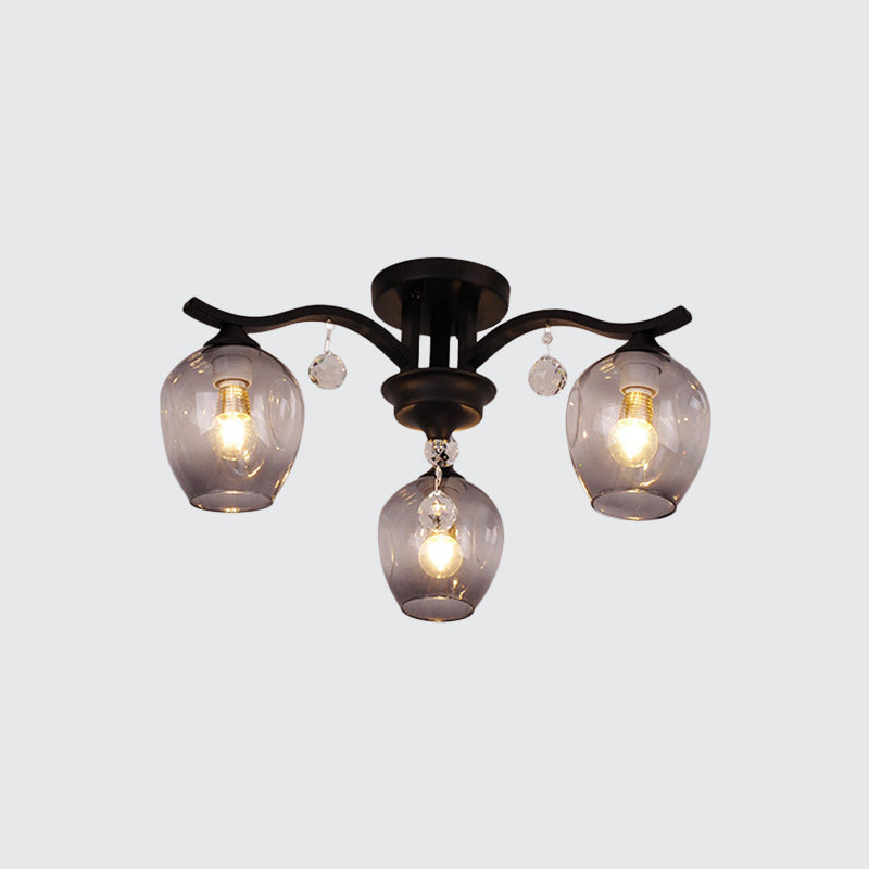 Fumo Glass Bud Semi Sofiling Mount Light Restaurant Hotel 3 Luci Lampada a soffitto moderno con cristallo