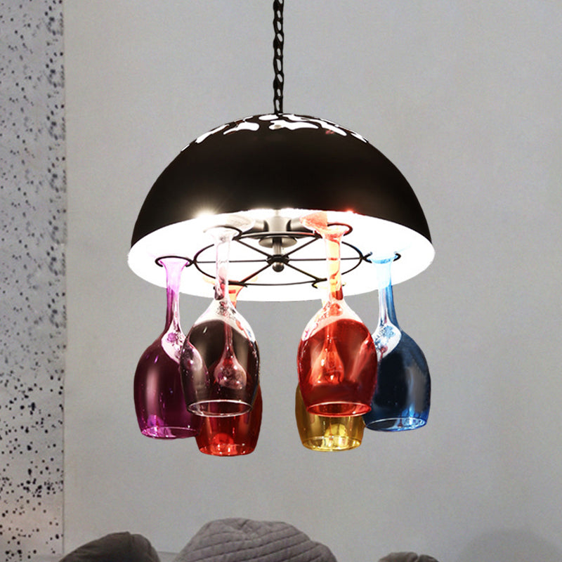 Industrial Multi-Color 6-light Chandeliers Domed Shape Goblet Glass Pendant Lights for Bar