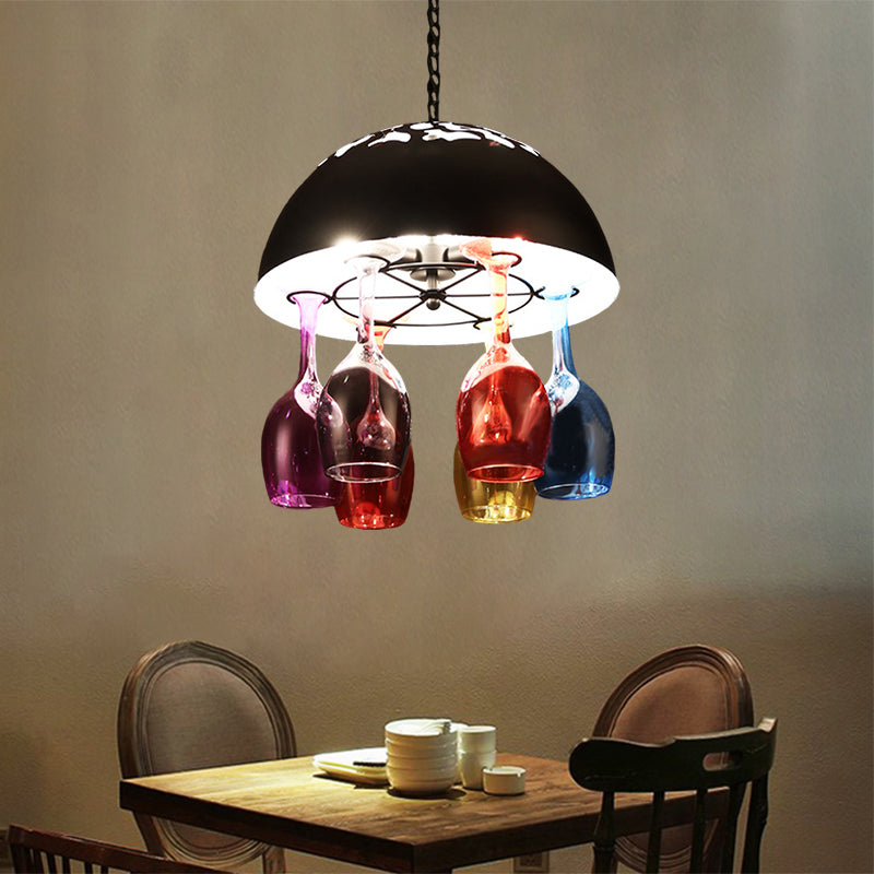 Industrial Multi-Color 6-light Chandeliers Domed Shape Goblet Glass Pendant Lights for Bar