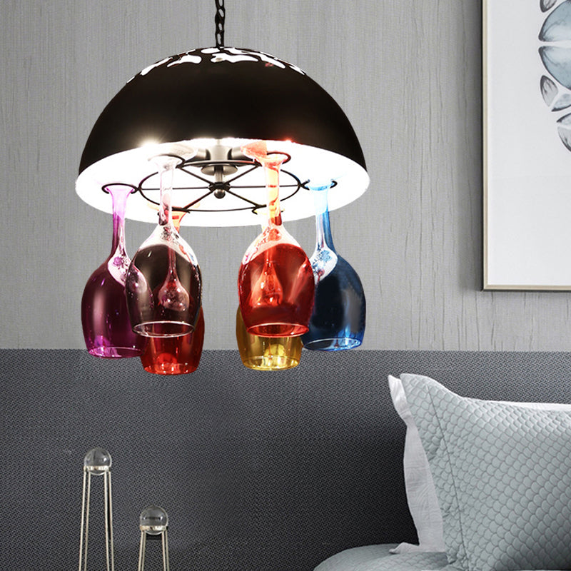 Industrial Multi-Color 6-light Chandeliers Domed Shape Goblet Glass Pendant Lights for Bar