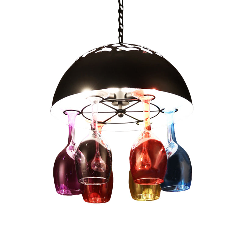 Industrial Multi-Color 6-light Chandeliers Domed Shape Goblet Glass Pendant Lights for Bar