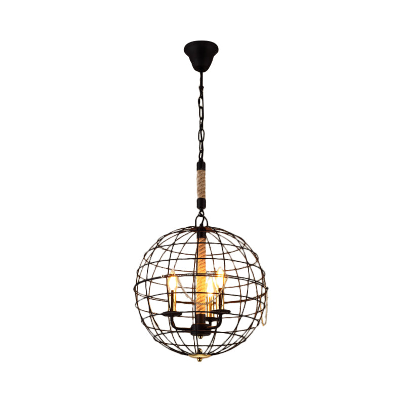 3/4/6 Lights Globe Shape Hanging Lamp with Wire Frame Vintage Stylish Golden Iron Ceiling Fixture for Dining Room