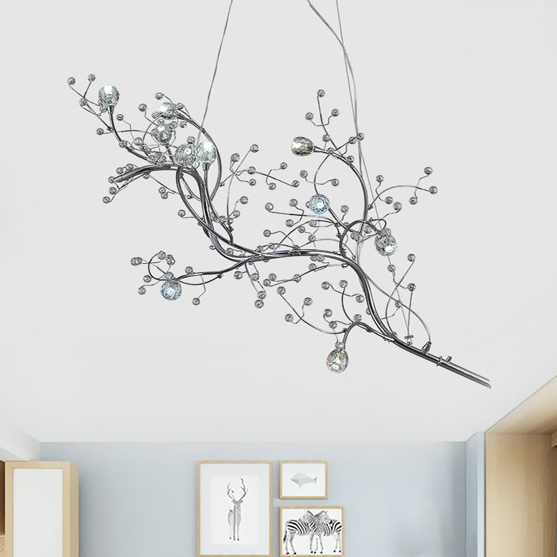 Lampadario a ramo sottile metallico con tallone di cristallo 10 luci a sospensione romantica per boutique
