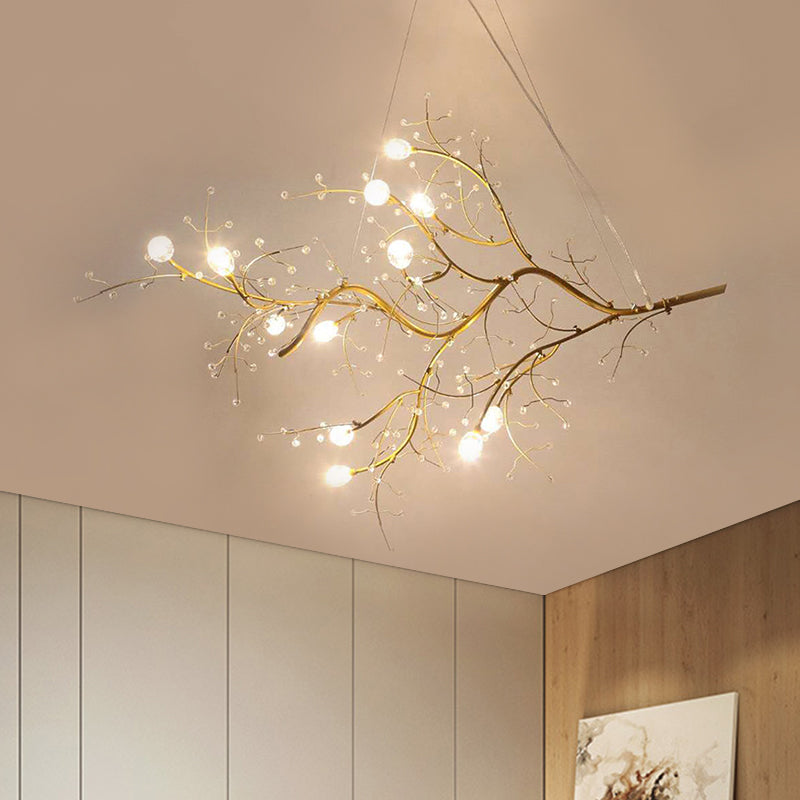 Lampadario a ramo sottile metallico con tallone di cristallo 10 luci a sospensione romantica per boutique