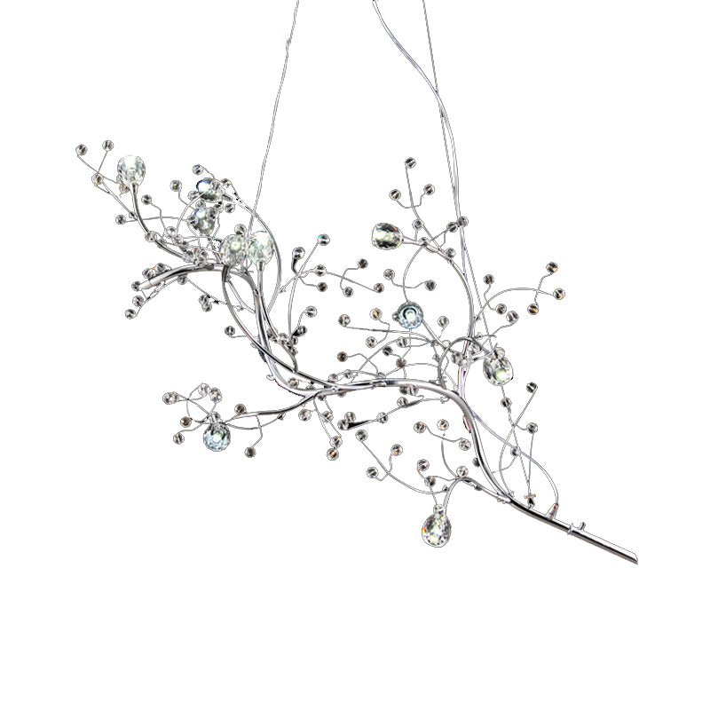 Lampadario a ramo sottile metallico con tallone di cristallo 10 luci a sospensione romantica per boutique