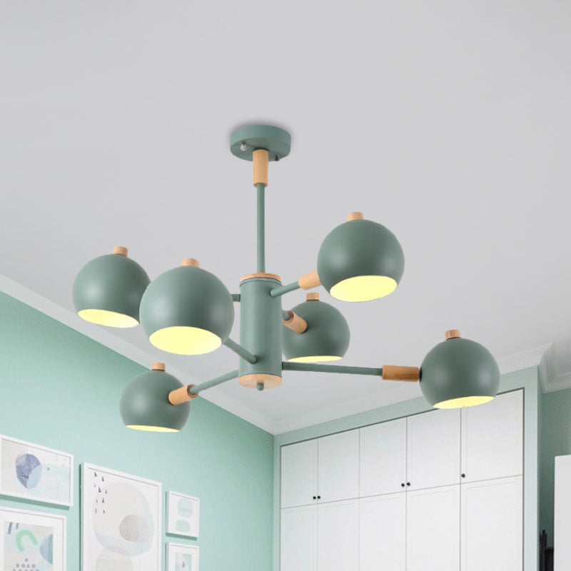 Globe Shade Living Room Chandelier Metal Multi-Head Nordic Pendant Lighting in Green/Grey/White