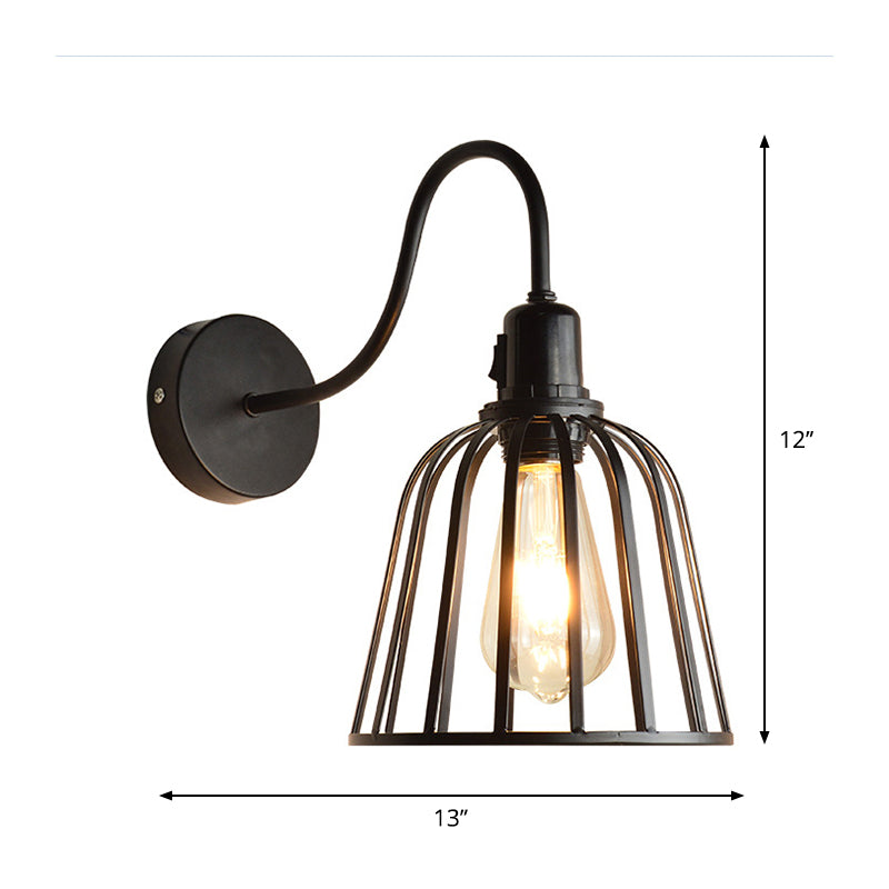 Éclairage d'applications en métal à bras en véranda avec une nuance de cloche rétro 1 lampe murale de salle à manger légère en noir