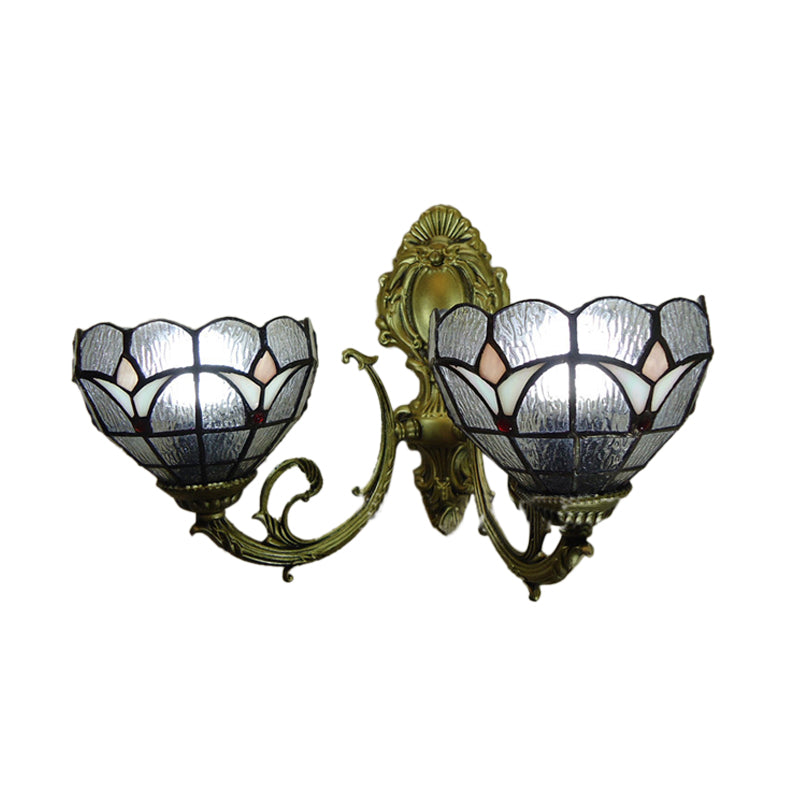 Art Glass Bowl Wall Sconce Cafe Restaurant 2-Bulb Tiffany Classic Clear Wall Lamp for Front Door