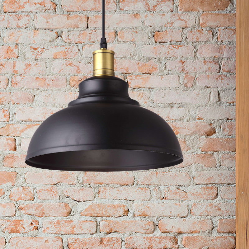1 Light Bowl Shade Hanging Light Vintage Style Black Metal Pendant Lamp with Plug-In Cord for Restaurant