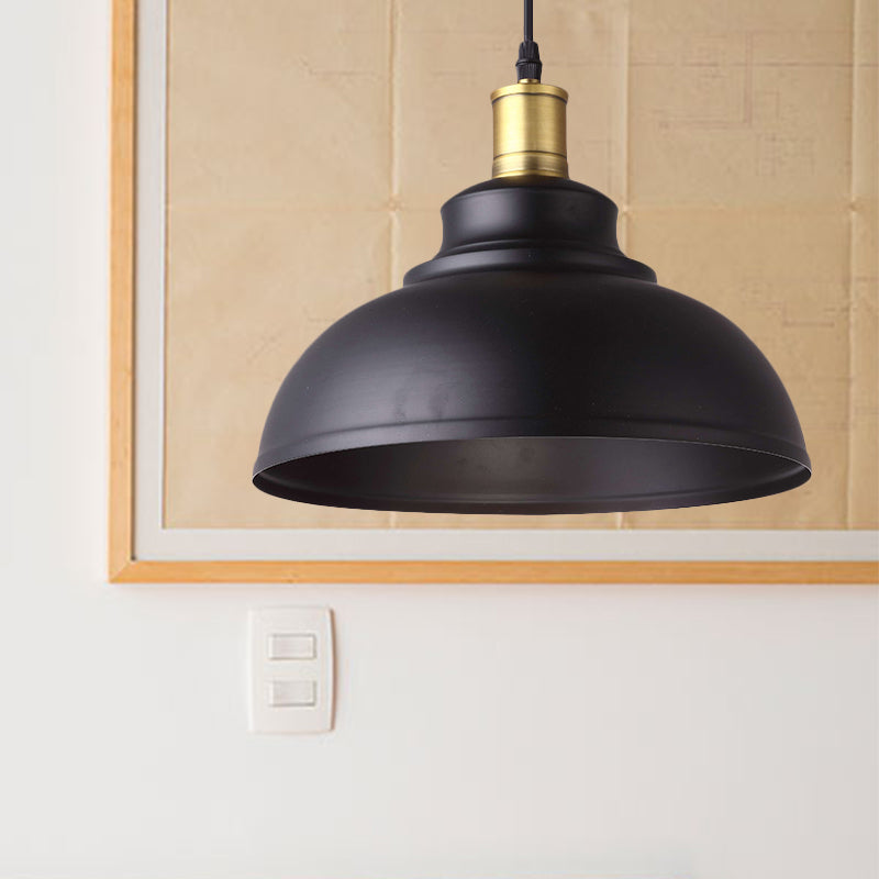 1 tonalità di ciotola a ciotola appeso a sospensione in stile vintage lampada a sospensione in metallo nero con cavo plug-in per ristorante